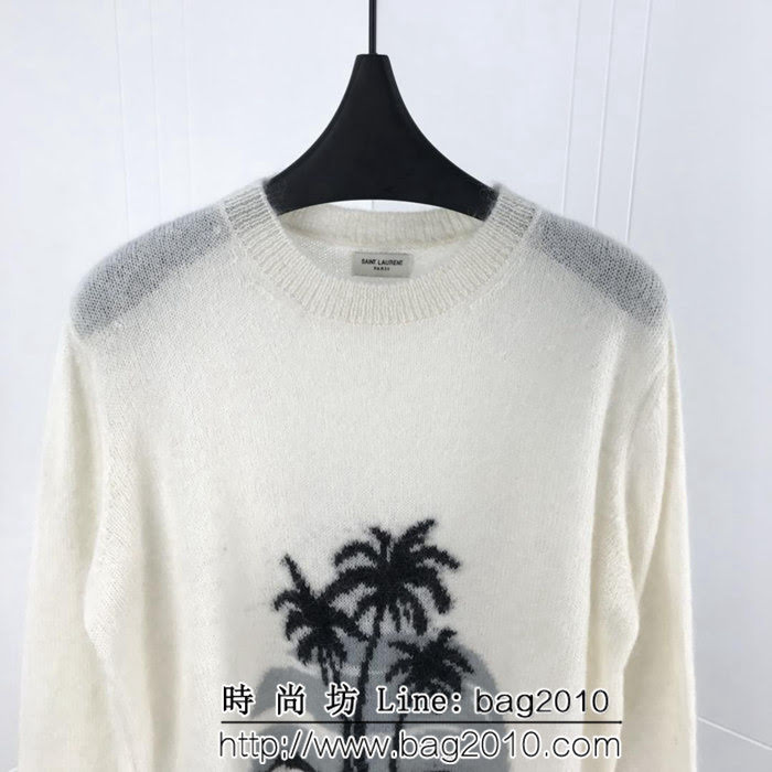 YSL聖羅蘭 18年秋冬新款 椰樹海島圖案 馬海毛毛衣 男女同款 ydi1242